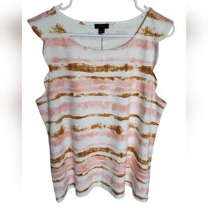 Ann Taylor White and Pink Cut Out Tank Top
